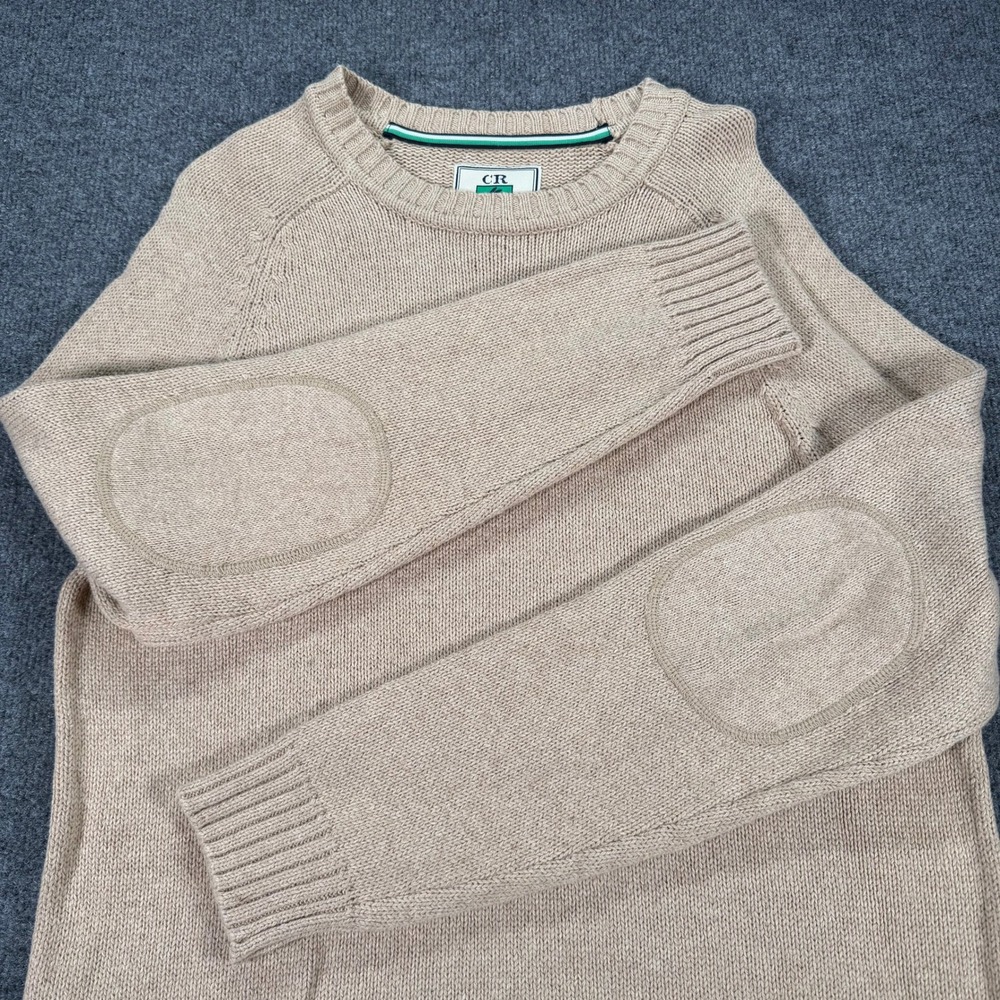 Club Room Mens Tan Cotton Wool Blend Elbow Patch Crewneck Sweater Large #4101